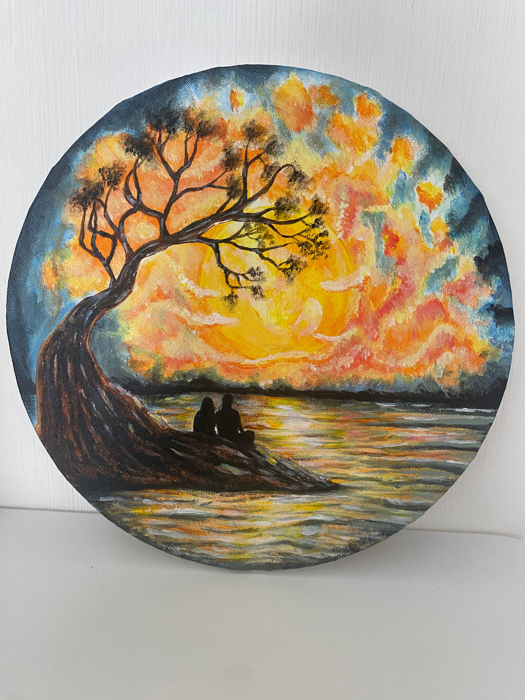Whispers at Sunset Original Acrylic Painting on Round Canvas
