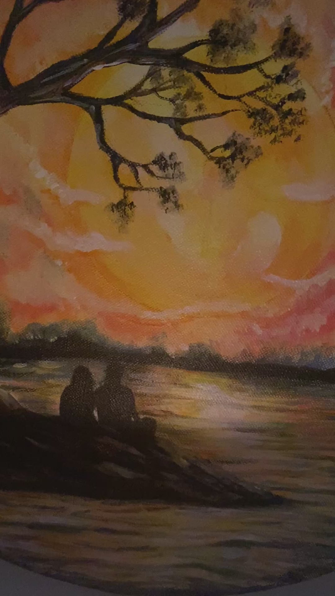Whispers at Sunset Original Acrylic Painting on Round Canvas